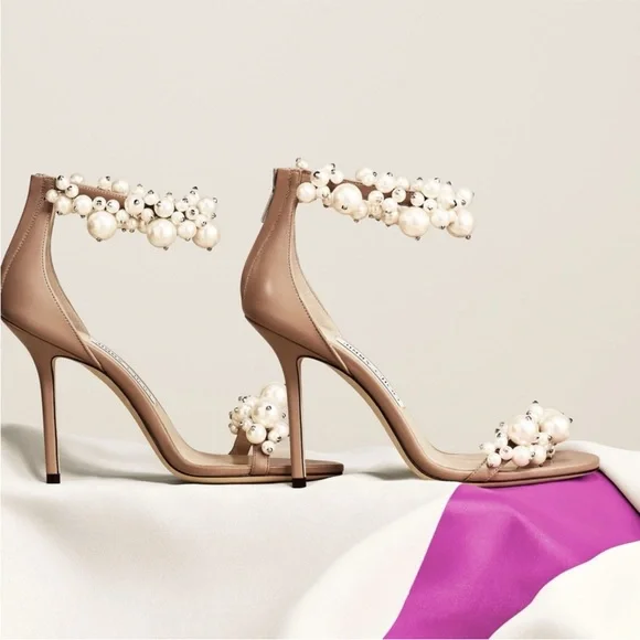 New JIMMY CHOO Maisel 100 pearl-embellished leather heeled sandals 36 $2,295 - Picture 3 of 12